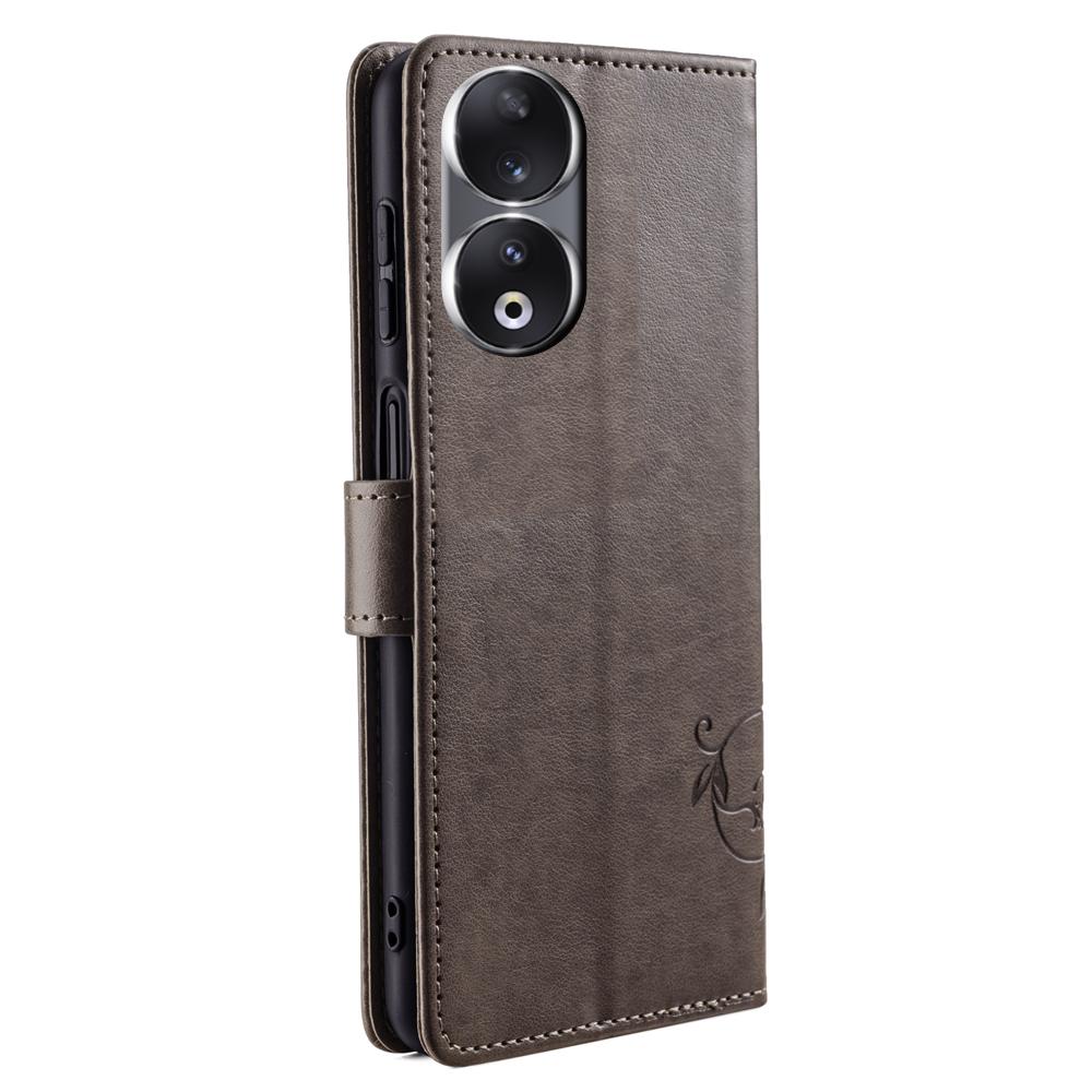 Для Honor 90 Чехол Бабочка Цветок PU Кожа Подставка Чехол для Телефона с Ремешком на Запястье Отделения для Карт