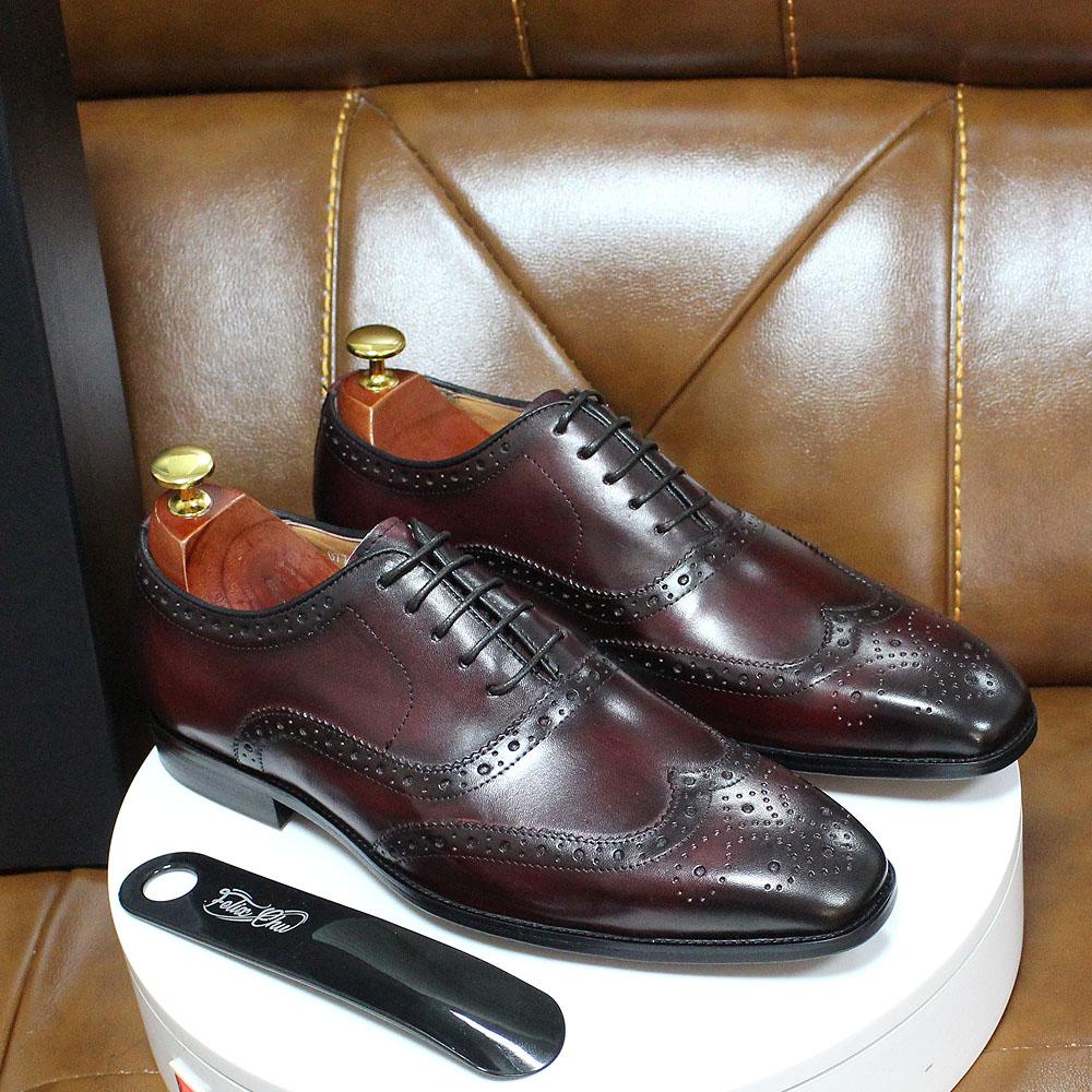 Fashion Big Sizes Handmade Mens Wingtip Oxford Shoes Genuine Calf Leather Traditional Brogue Dress Shoes Wedding Formal Shoes for Men