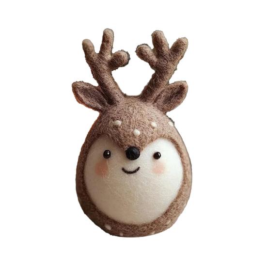 Soft Wool Felt Reindeer Ornament Embroidered Eyes Cheerful Pompon Nose Deer Christmas Handmade Doll Holiday Decor