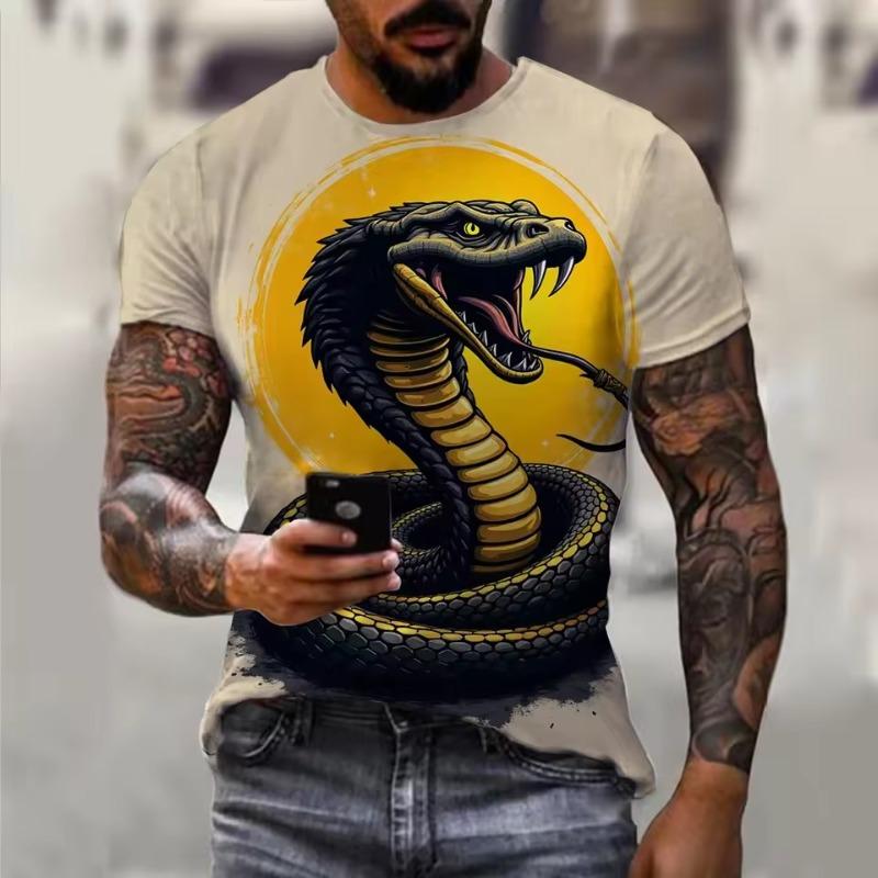 2025 Новый год Змеи Год Свирепый 3D принтованный мужской короткий рукав футболка повседневный удобный дышащий ретро принт короткий рукав