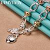 925 Sterling Silver Heart Lock Key Charm 20 Inch Chain Necklace Fashion Jewelry