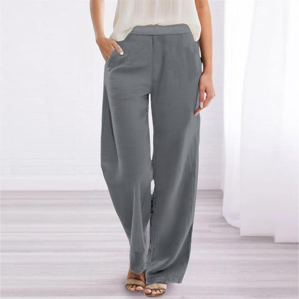 Women's Solid Color Casual Pants Versatile Loose Cotton Linen Wide Leg Pants