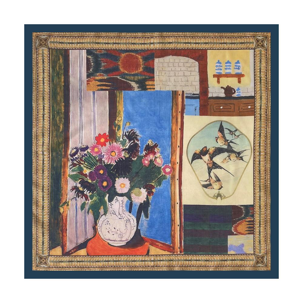 Oil Painting Retro Literary Silk Scarf Cotton Square Scarf Versatile Cashew Nut Silk Scarf 70 Square Scarf Elegant Decorative Waist Seal Belt Scarf