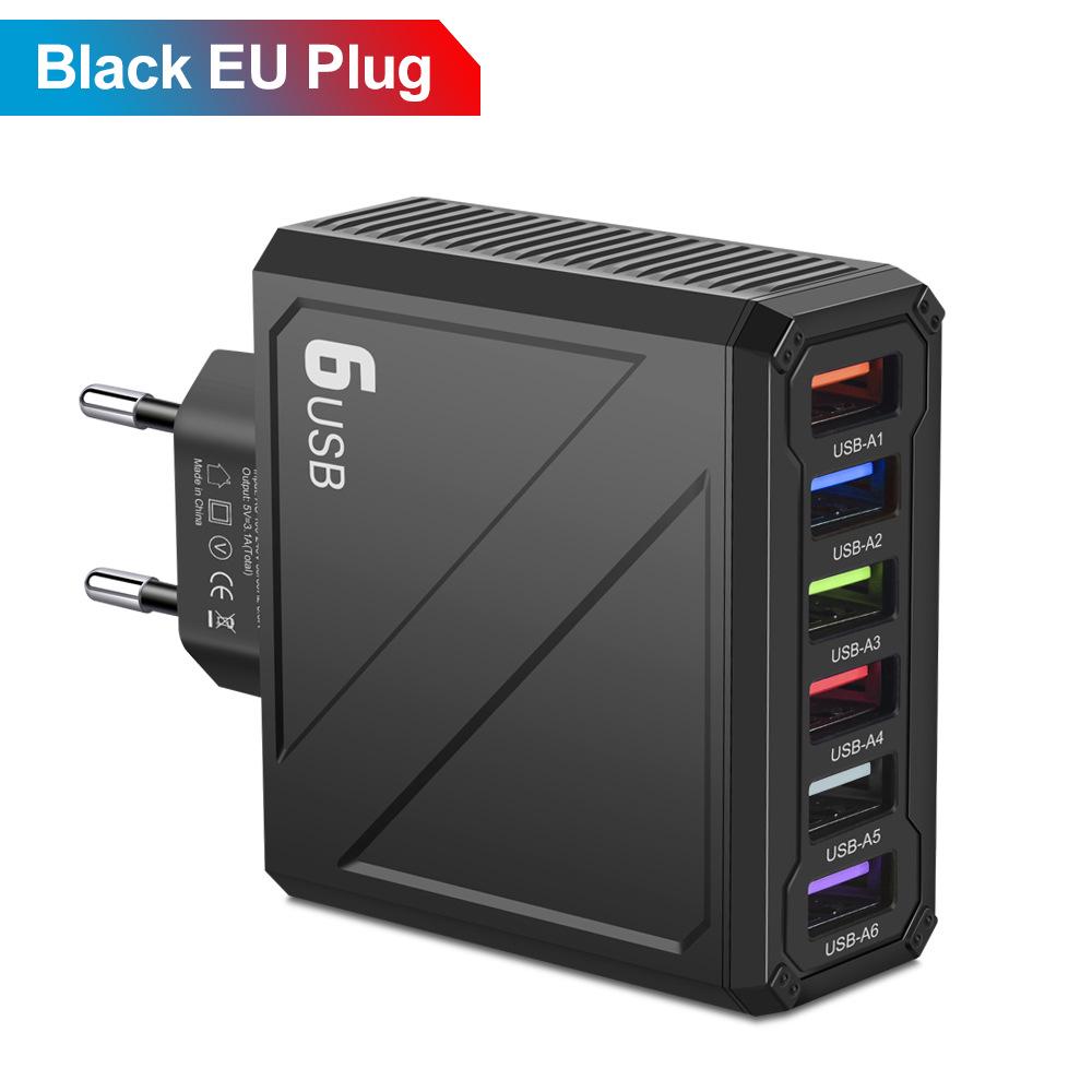 Универсальное 6-портовое USB-зарядное устройство с европейской, американской, британской и корейской вилками