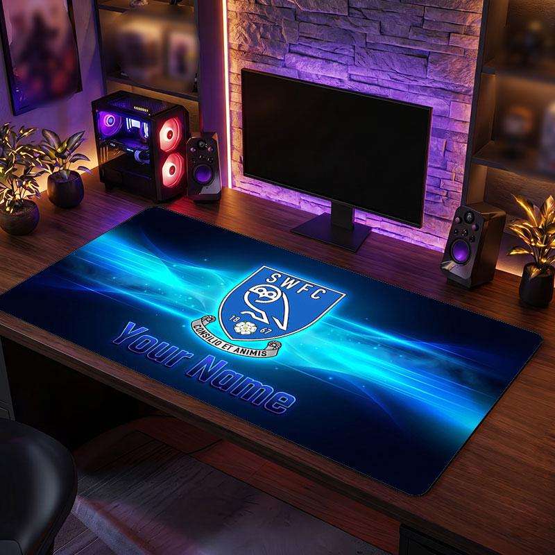 Sheffield Wednesday FC Custom Large Mouse Pad, Personalized Name Text Print, Football Logo Non‑Slip Desk Mat Gaming Gift