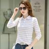 Женская футболка Весна и Осень Новая Модная Футболка С Длинным Рукавом Полосатый Топ Отложной Воротник Базовая Рубашка Хлопок Водолазка Топ