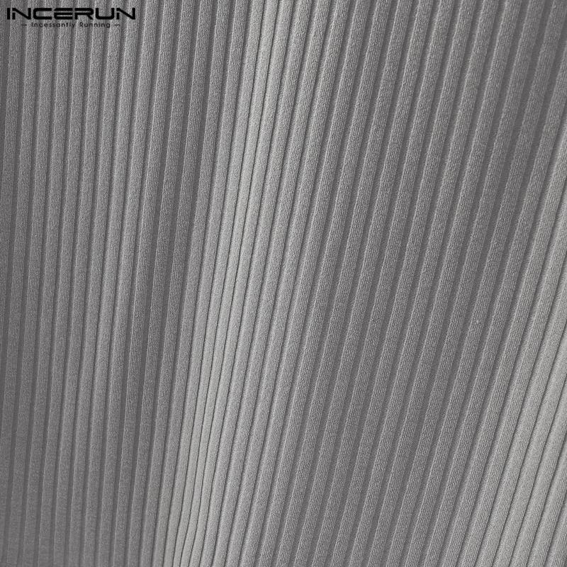 INCERUN Осень Зима Мужские Пуловеры Топы с Лацканами, Длинным Рукавом, Повседневной Текстурой в Рубчик