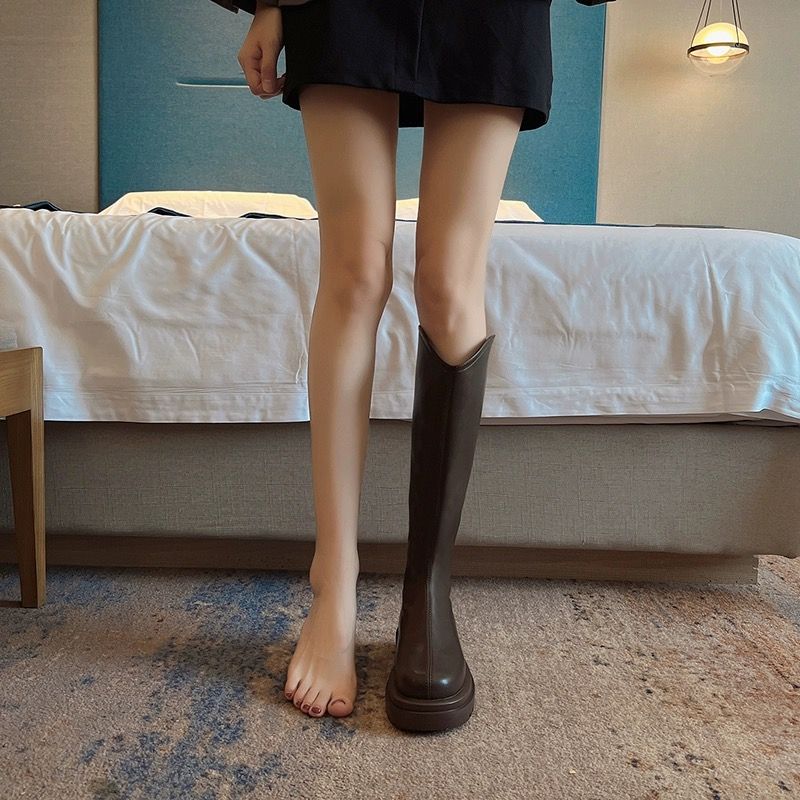 Platform Round Toe Warm Ladies Mid Calf Shoes Autumn Winter Leather Comfortable and Elegant Women's Half High Boots On Promotion