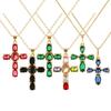 1 Piece Gold Plated Cross Charm Necklace Brass Chain Cubic Zirconia Pendant Necklace For Women Fashion Jewelry 46cm + 6cm