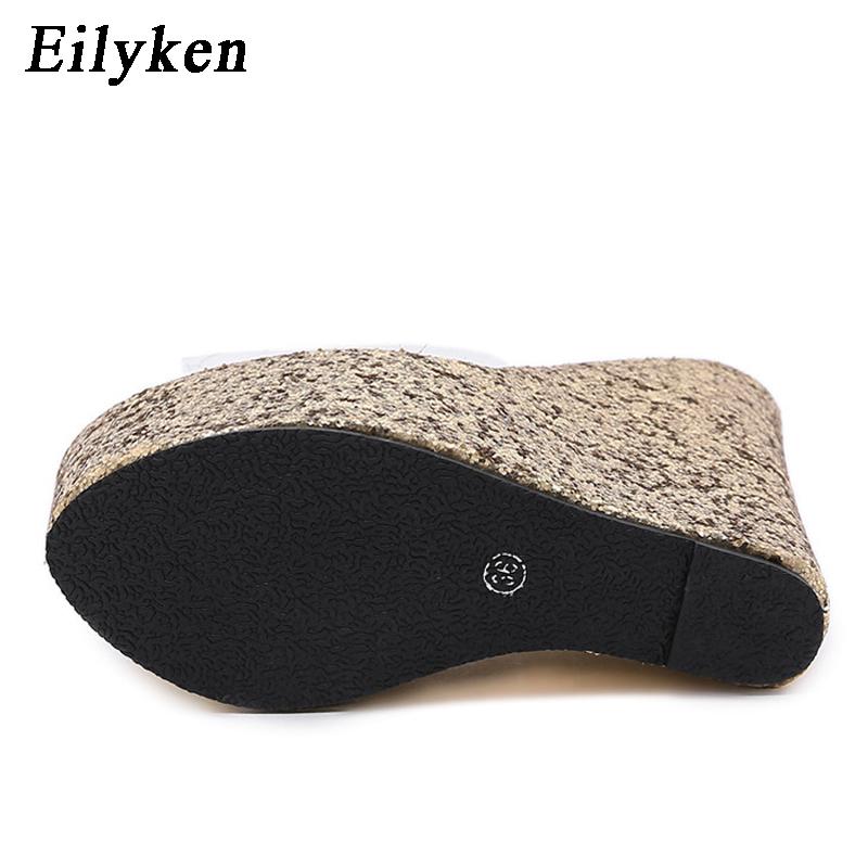 Модные Eilyken ПВХ Прозрачные Платформенные Клинья Шлепанцы Летние Туфли С Открытым Носком Женские Сексуальные Супер Высокие Мюли Туфли на Каблуке Сандалии