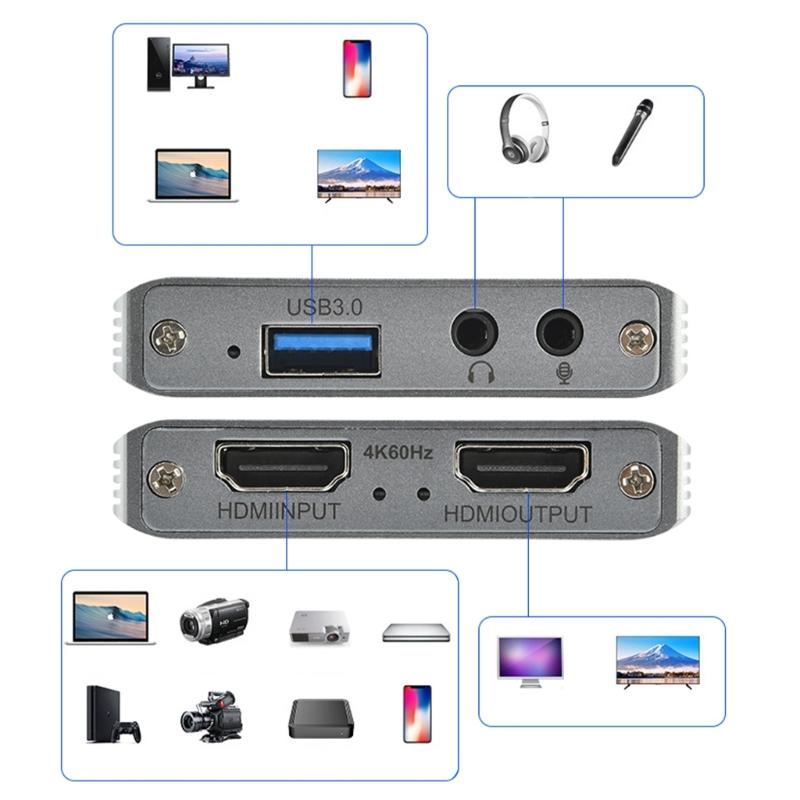 Карта видеозахвата USB 3.0 на HDTV 4K Устройство для записи видео Передача Запись Граберы для записи Прямая трансляция