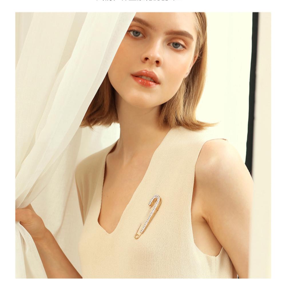 Large Safety Pin Metal Pin Crytal Clips Fashion Rhinestones Brooches  Scarf