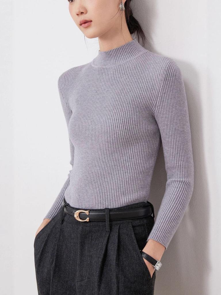 Women's Long Sleeve High-Neck Slim Fit Knit Sweater - 2025 Autumn/Winter Collection