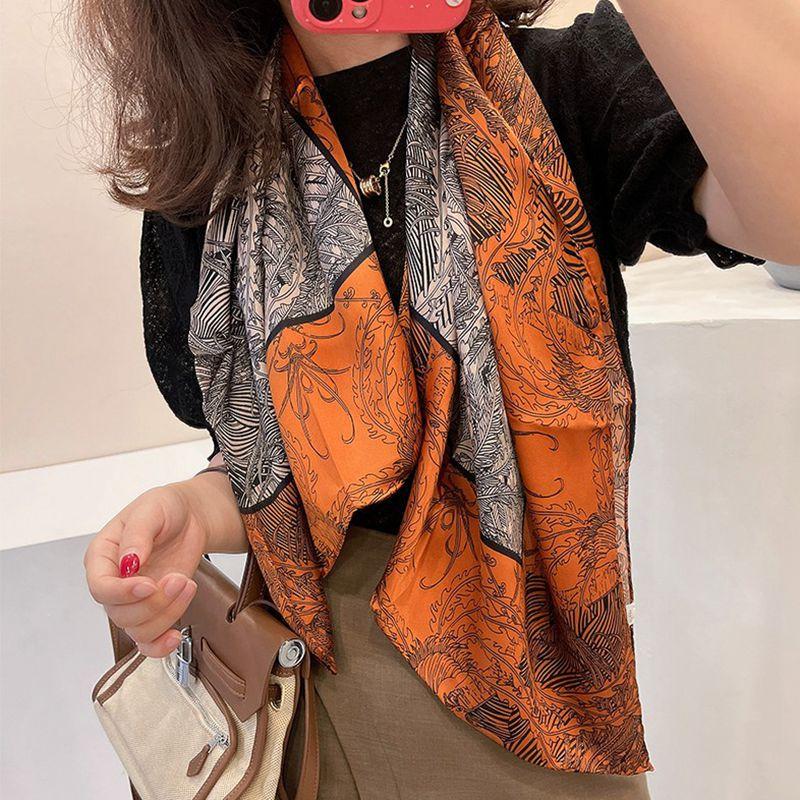 Silk Black Gold Cashew Silk Scarf Women'S Spring And Autumn Versatile Satin Square Scarf Mulberry Silk Silk Scarf Shawl