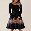 Women's Casual Fashion Round Neck Long Sleeve Christmas Printed Party Vintage Long Dresses