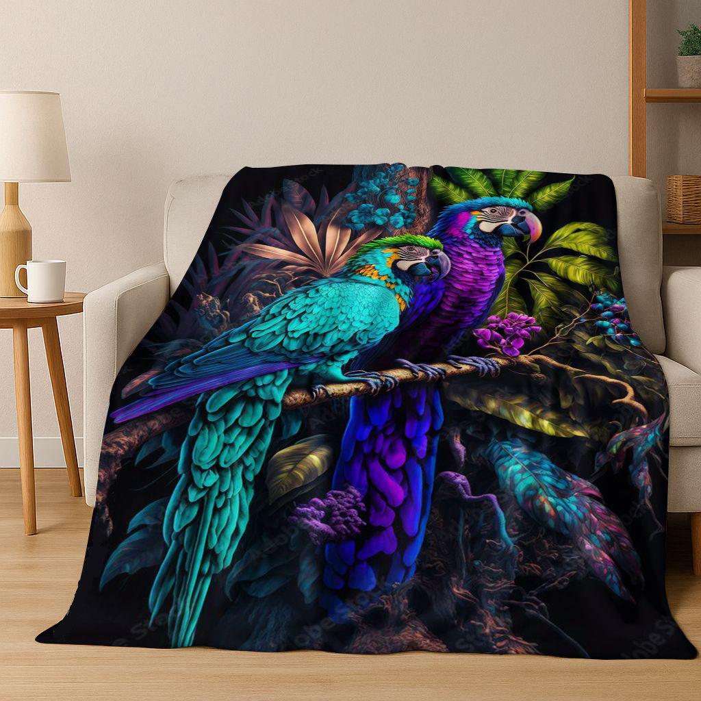 Colorful Tropical Parrot Macaw Natural Birds Art Flannel Blanket,Cozy Soft Throw Blanket for Home Bedroom Bed Sofa Cover Kids