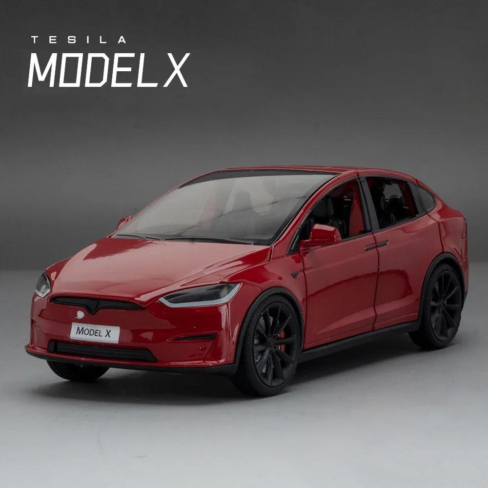 CJEY4 1:24 Tesla Model X Tesla Model 3 Alloy Die Cast Toy Car Model Sound and Light Children's Toy Collectibles Birthday gift