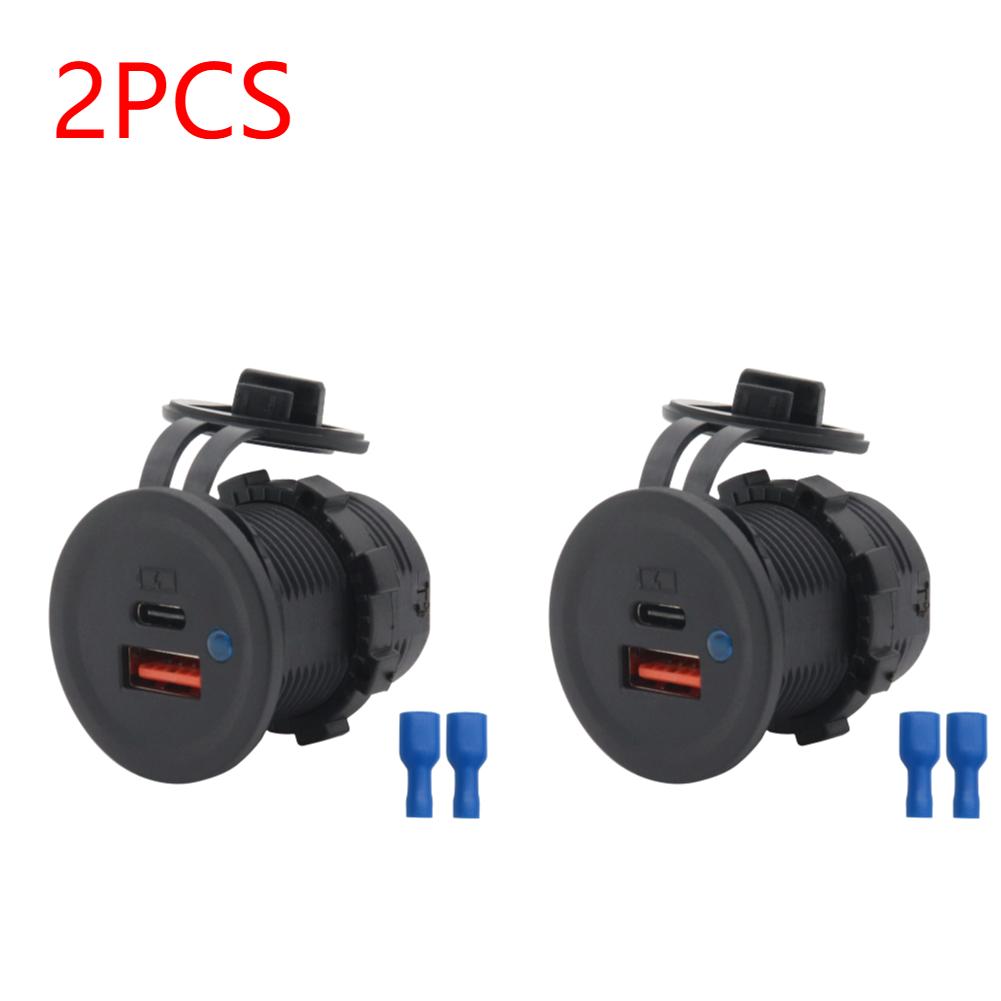 1-3PCS Car Dual USB Charger Socket DC 10-28V QC3.0 PD Type C 18W Car Charger Adapter with Cover Car Dual Port for Boat Truck