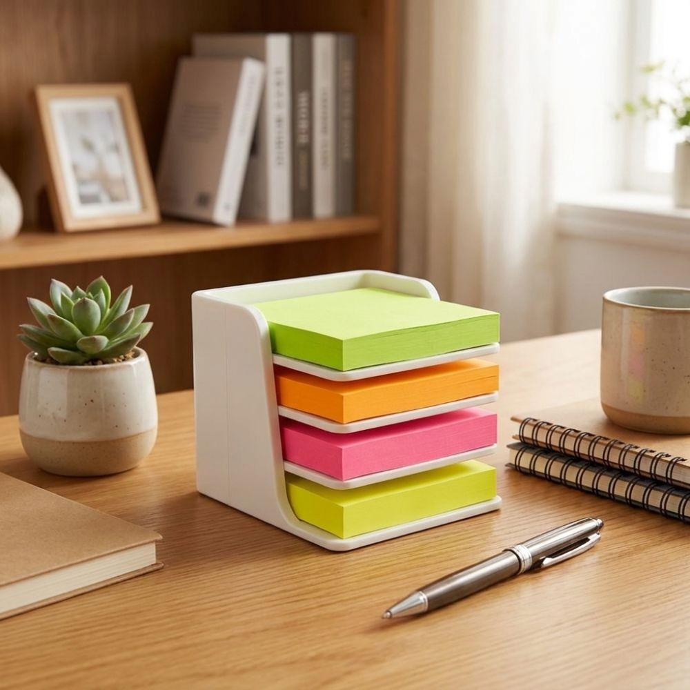 Layer-Divided Sticky Note Holder Stackable Square Note Compatible Note Storage Box Multi-Scene