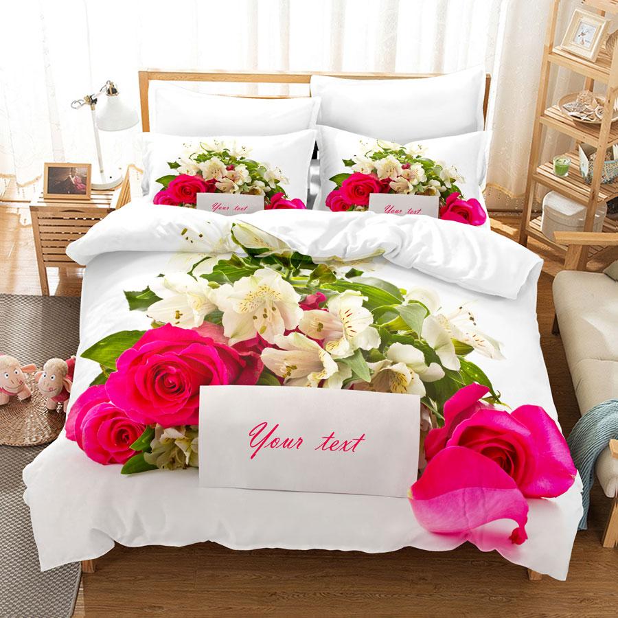 Pink Flower Duvet Cover and Pillowcases Set King Size 220x240 Double Bed Single 3D Queen Bedding Sets Pink Full Twin Quilt Linen