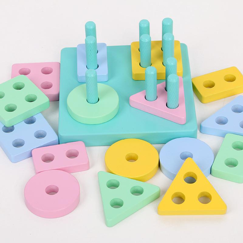Childrens Wooden Geometric Shape Matching Blocks For Early Education And Brain Development