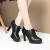 Spring Autumn Soft Leather Soft Sole Versatile Fashion Comfortable High Heels Lace-Up Deep-Mouth Shoes Women's Leather Shoes