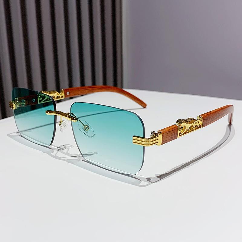 Fashion Vintage Rimless Square Sunglasses Women For Men Sun Glasses Punk Shades Luxury Brand Designer Gold Leopard Eyeglass