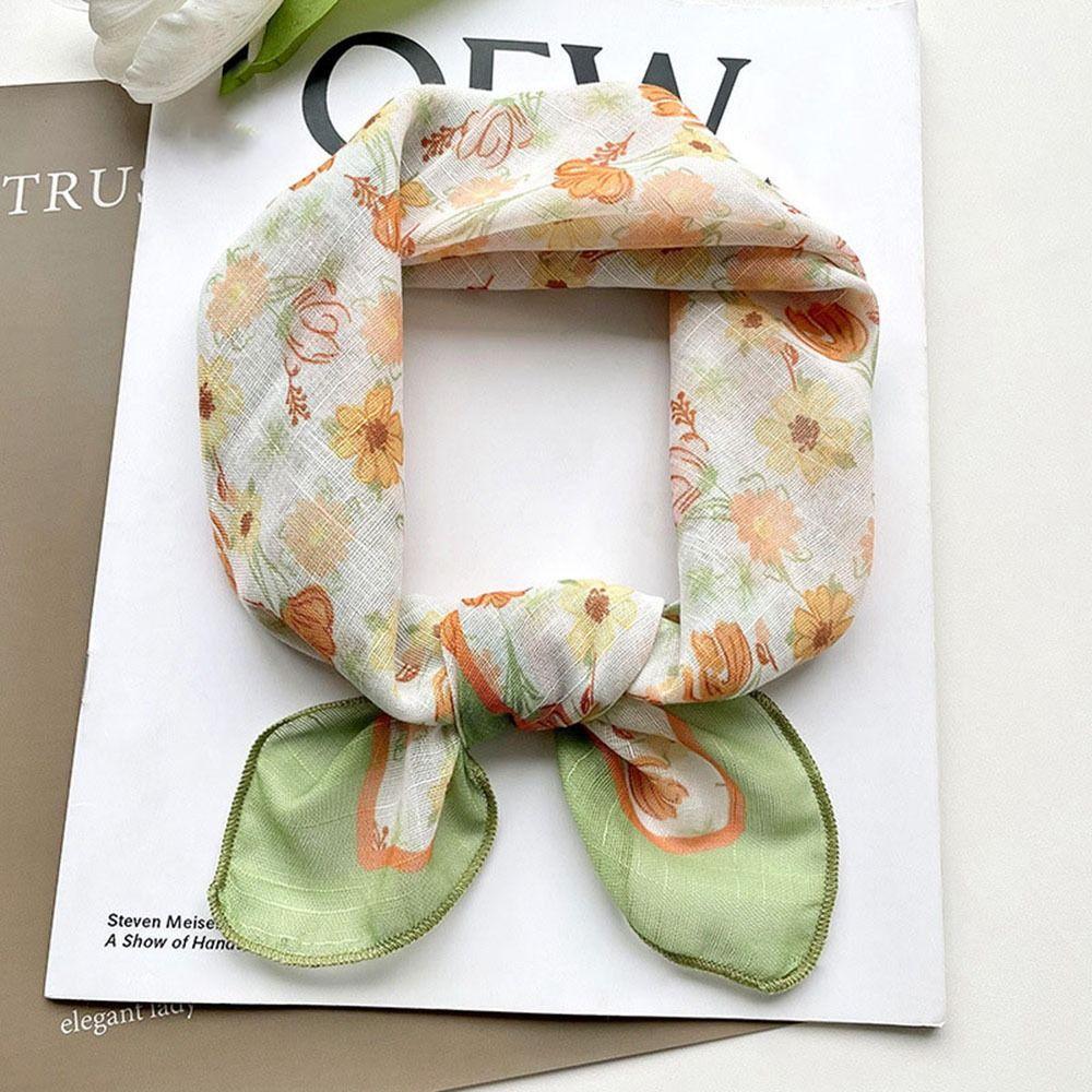 Шарфы в корейском стиле, декоративные шейные платки, квадратный платок, шелковый платок с цветочным принтом