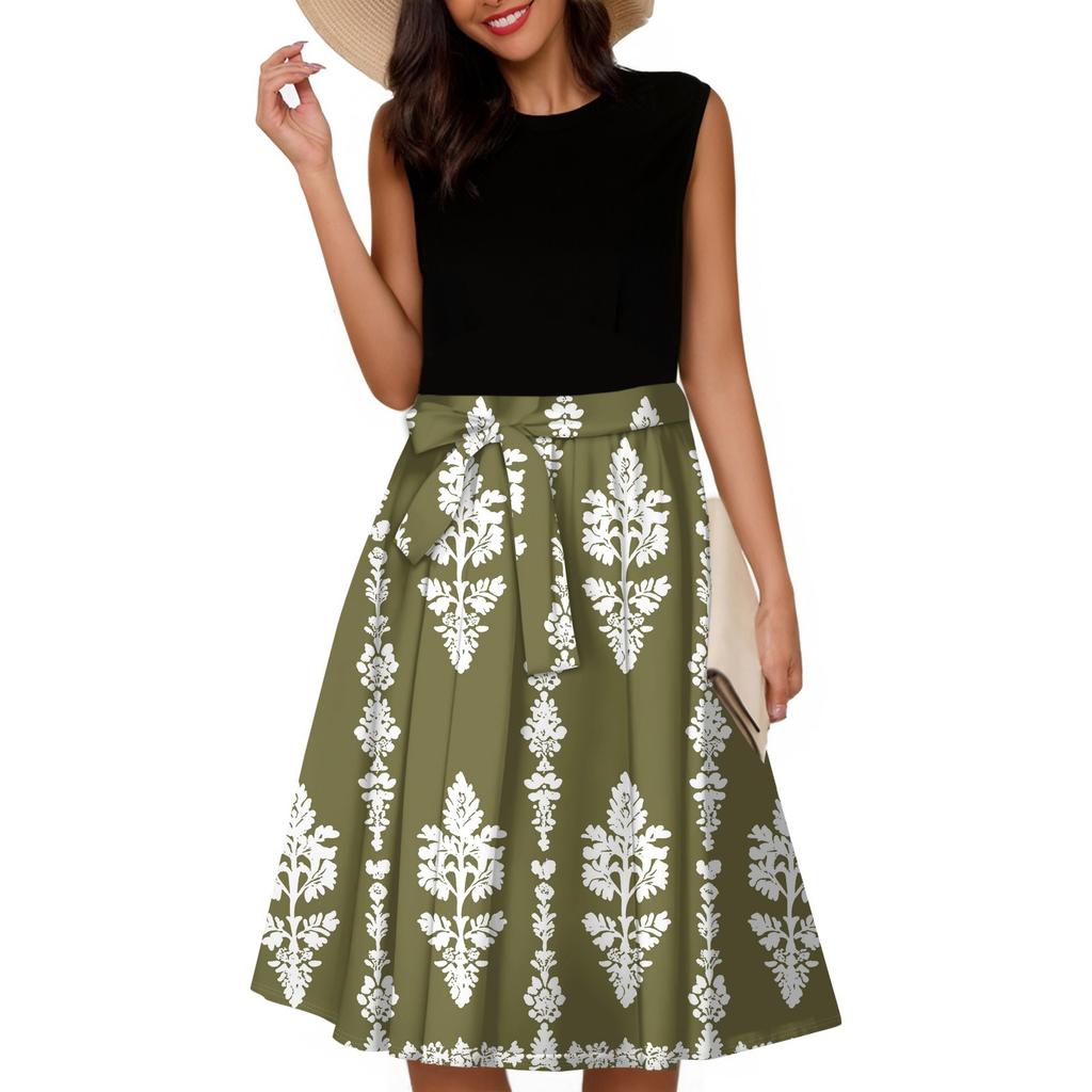 Женское модное повседневное короткое платье без рукавов со шнуровкой и круглым вырезом