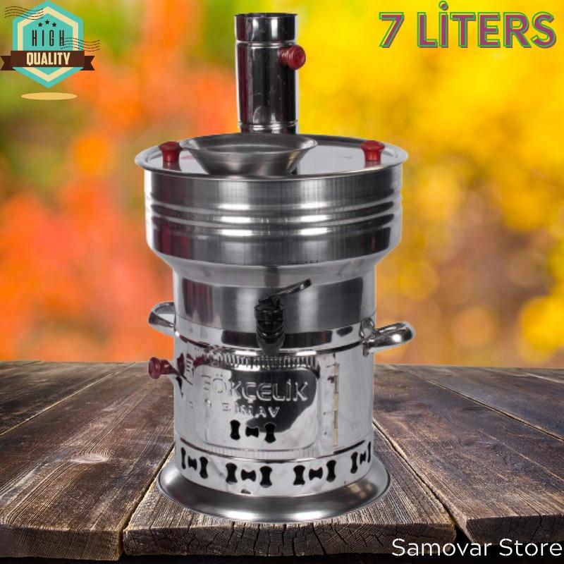 7 LT Stainless Steel samovar turkish tea set multicooker wood camping kettle samovar coal tea warmer steel kitchen accessories
