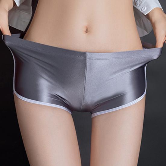 Women Underpants Smooth Ice Silk Solid Color Mid Waist Moisture-wicking Slim Fit High Elasticity Daily Wear Lady Boxers