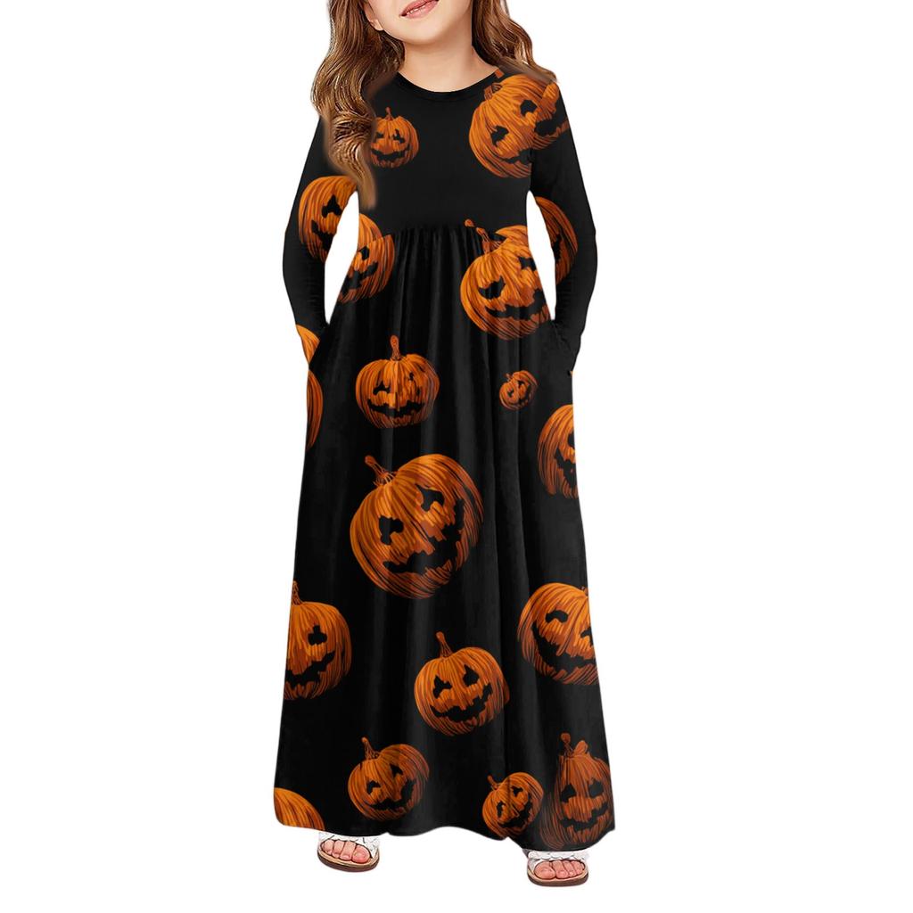 Девичье платье макси на Хэллоуин - Платье с длинным рукавом и карманами