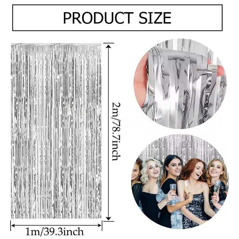 1/2/3Pack Glitter Party Backdrop Metallic Foil Tinsel Fringe Curtain Birthday Wedding Graduations Decoration Anniversary Photo. 5