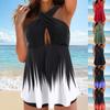 Women Two Piece Swimsuit Gradient Swimsuit Beach Boxer Shorts Tankini Set Sleeveless Cross Strap Sexy Bikini Plus Size Swimwear