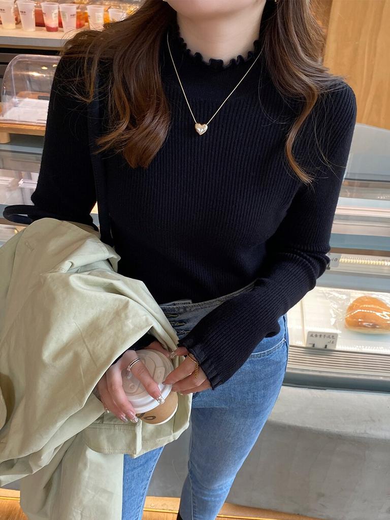 Fashion Ruffled Turtlrneck Pullovers Wool Sweater Women 2023 Autumn Winter Tops Long Sleeve Jumper Simple Knitted Sweaters 29137