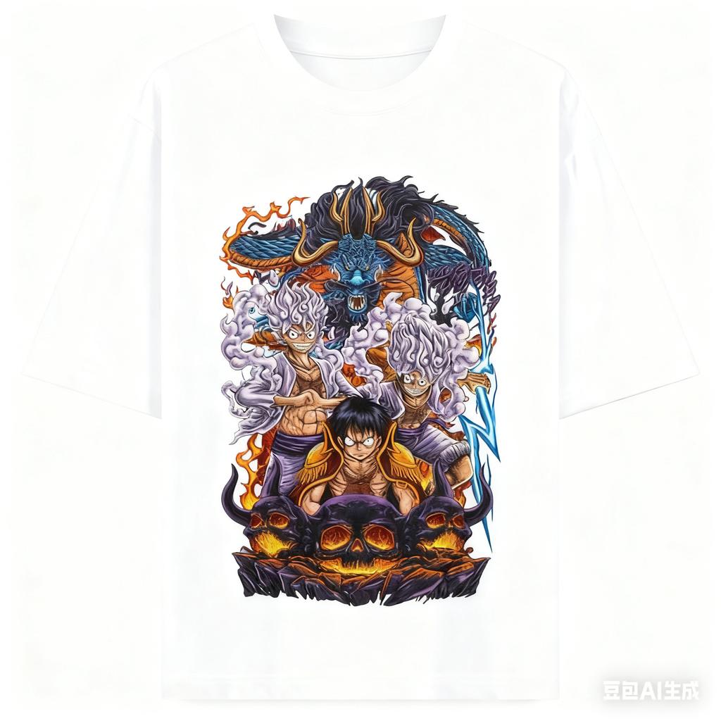 Аниме One Piece ЛУФФИ ГИР 5 Печать Оверсайз Хлопковая Футболка Мужская и Женская Мода Харадзюку Y2K Повседневная Летняя Впитывающая Пот Футболка