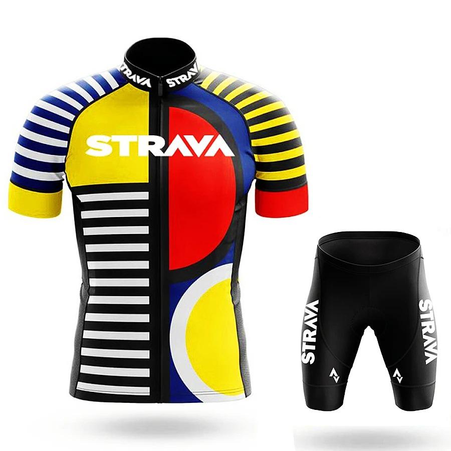 Strava Pro Cycling Jersey Set Summer Short Sleeve Breathable Men's MTB Bike Cycling Clothing Maillot Ropa Ciclismo Uniform Suit