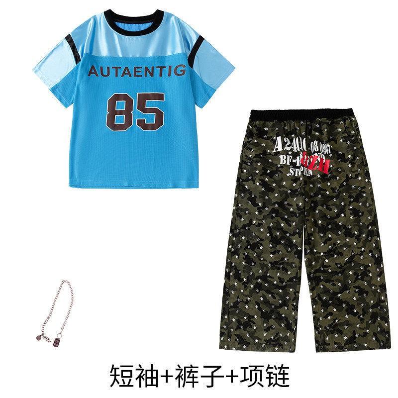 Kids Hip Hop Dance Outfit Set Boys Girls Streetwear Performance Costume With Star Print Shortsleeve Top Camo Pants