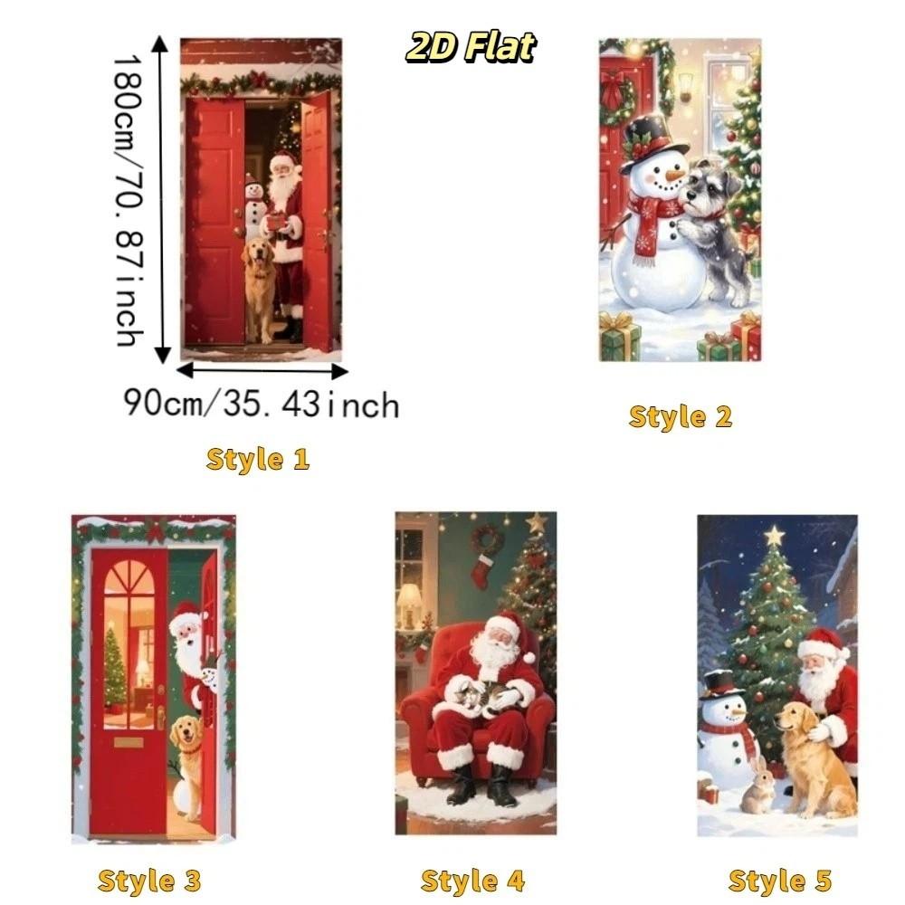 Santa Claus Christmas Hanging Cloth 2D Flat Xmas Door Cover Door Flag Christmas Party