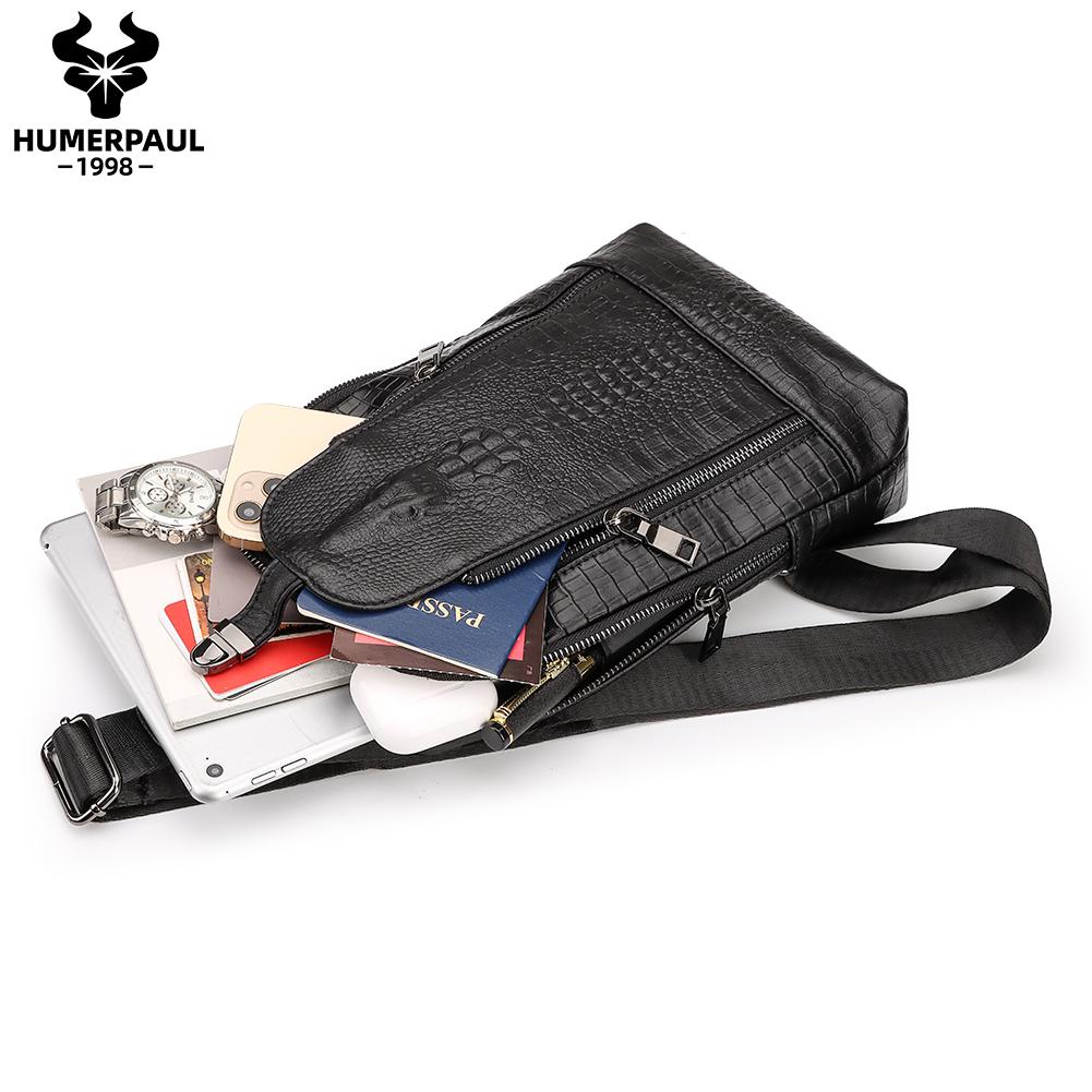 Humerpaul Мужская кожаная нагрудная сумка с крокодиловым принтом, спортивная сумка большой емкости