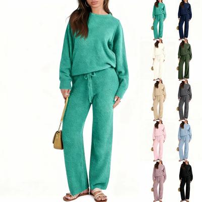 Женский повседневный однотонный комплект с круглым вырезом, утолщенный и теплый