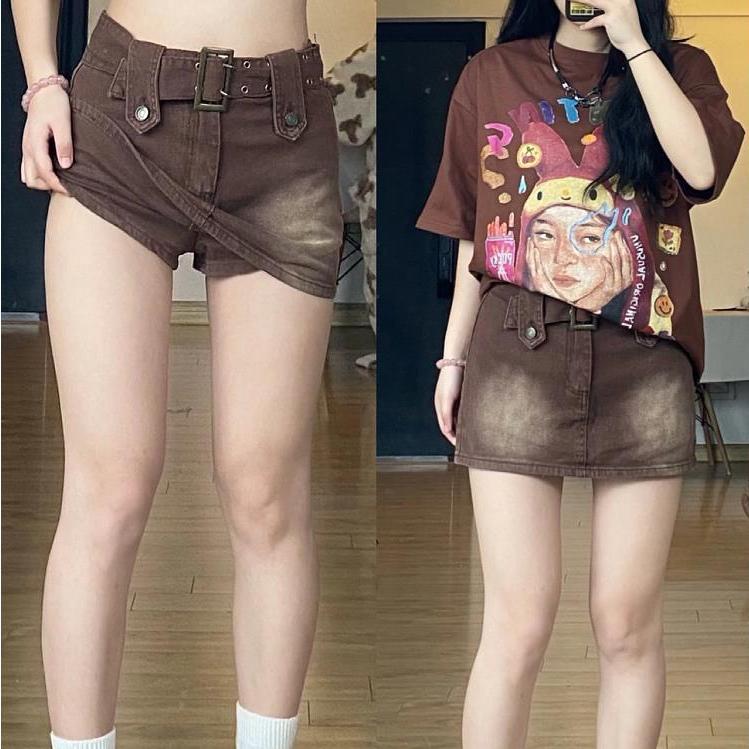 Женская короткая юбка большого размера, однотонная джинсовая короткая юбка с высокой талией в стиле ретро, короткая юбка в стиле хип-хоп