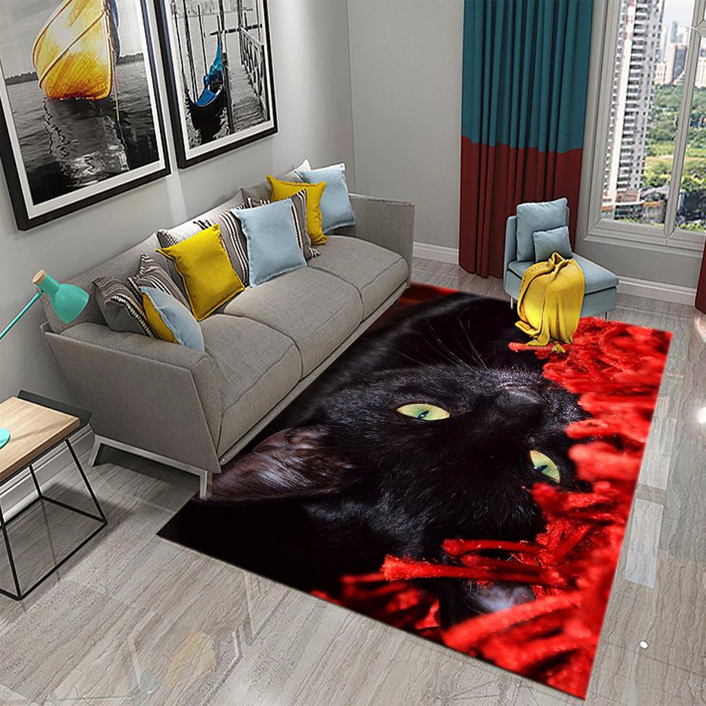 Коврик для спальни, коврик для ванной комнаты, домашний декор, нескользящий дверной коврик, милый загадочный ковер с черным котом, ковер для гостиной