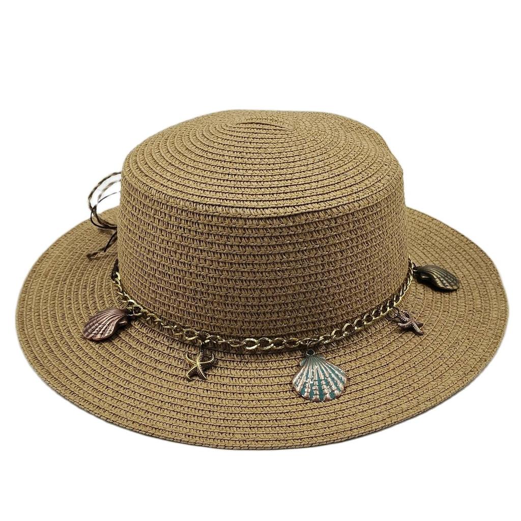 Flat Top Straw Hat Belt Accessories Leisure Summer Sunscreen Hat Women's Fashionable Beach Boater Hat Gifts 2023