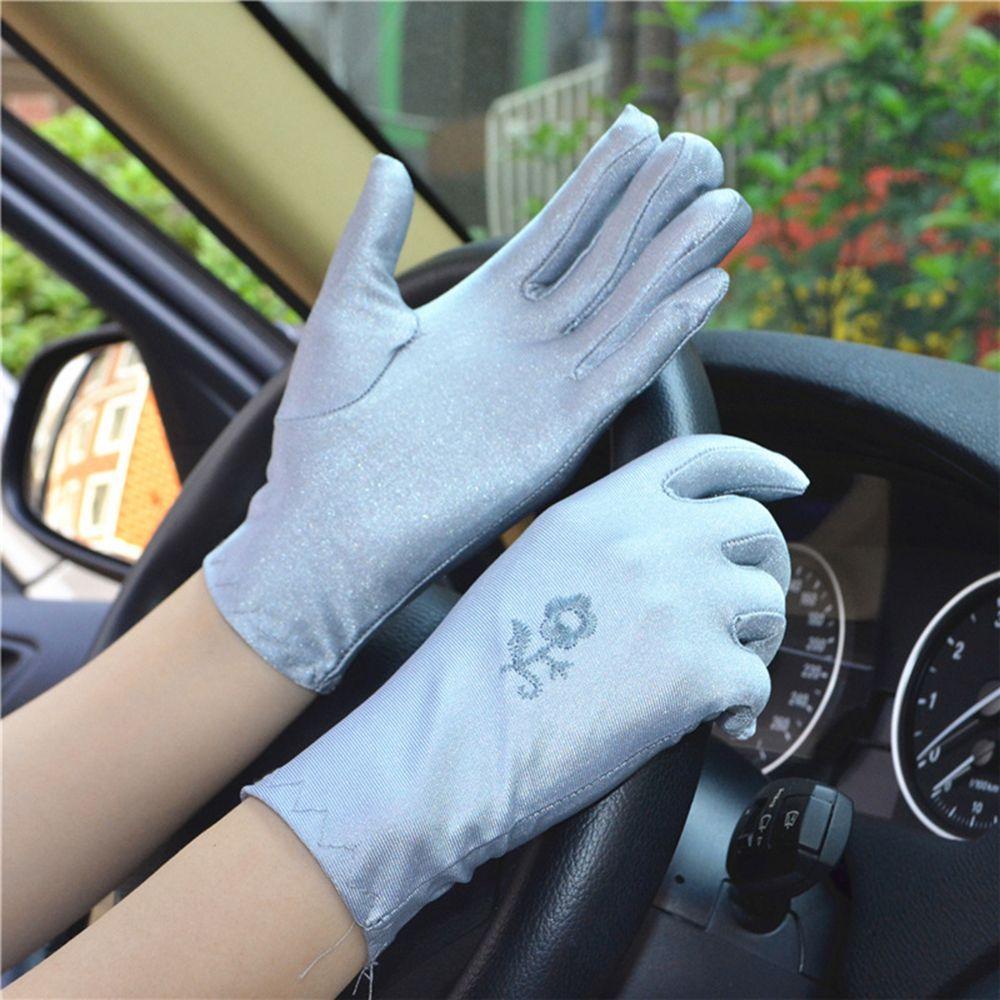1 pair Fashion Embroidered Thin Elastic Driving Gloves Summer Mitten Sun Protection Gloves Sunscreen Mittens