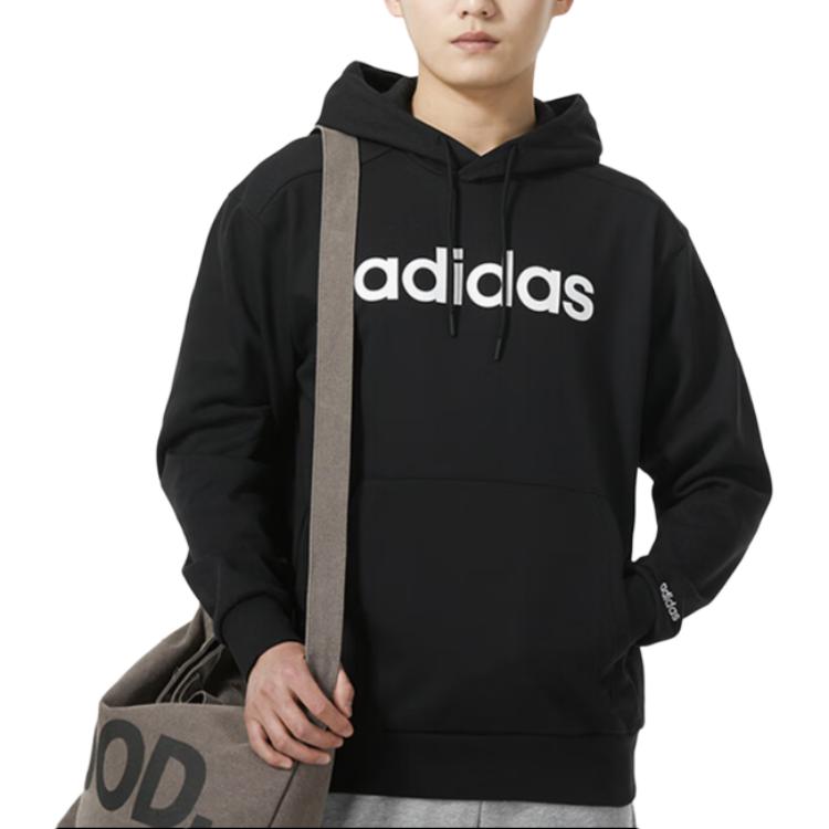 adidas Американский винтажный однотонный свитер с капюшоном, повседневная толстовка с длинным рукавом, мужская толстовка, черная JF3320
