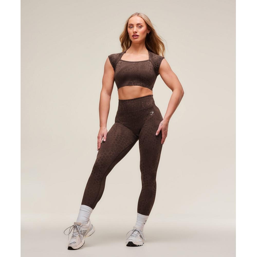 Gymshark Бесшовный укороченный топ Adapt X Whitney Animal Brown B3b2h Nc4g