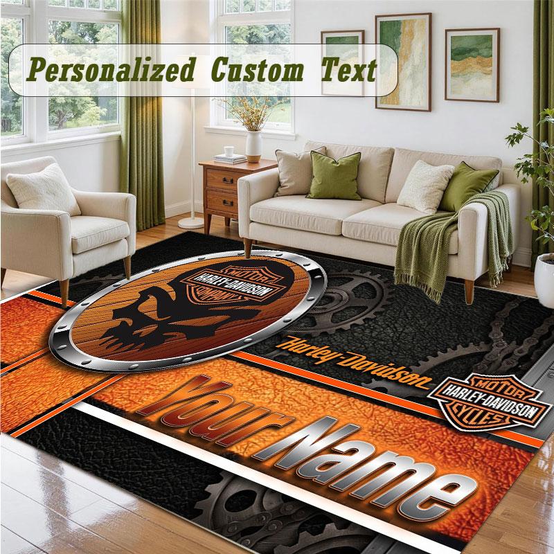 Crystal Velvet Square Rug Custom NameHarley-Davidson Pattern Non Slip Home Floor Decor Rug