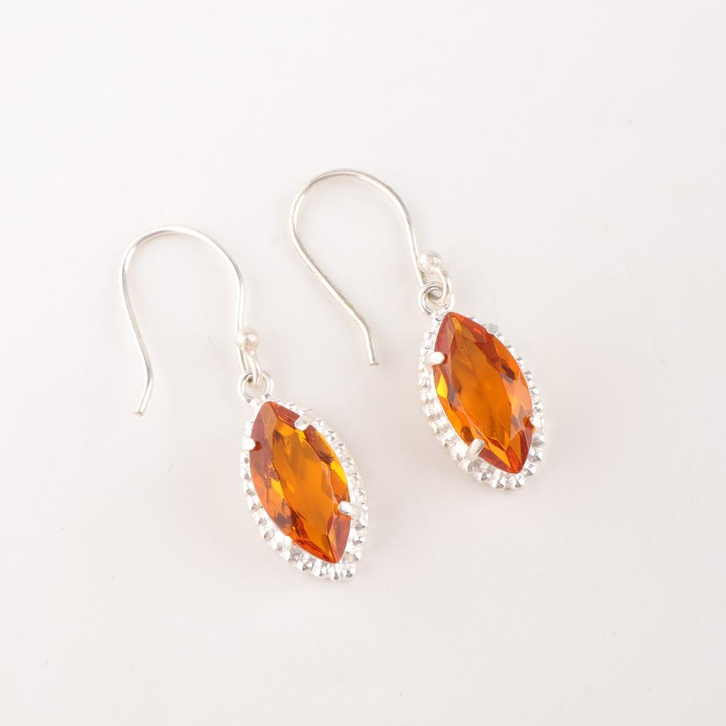 Natural Yellow Citrine Gemstone 925 Solid Silver Jewelry Handmade Earrings 1.4" EE-169-5