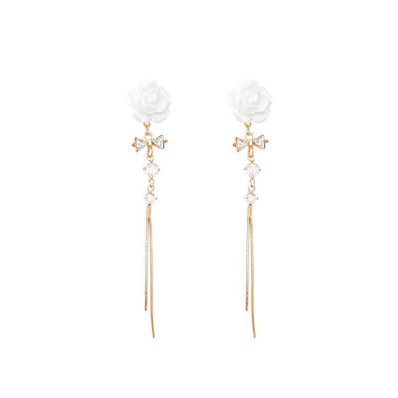 Серебряные игольчатые серьги S925 корейские элегантные длинные кисточки-цветы для женщин